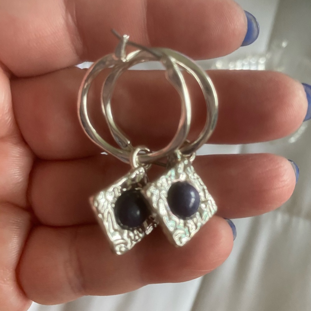Blue and silver tone fashion earrings.